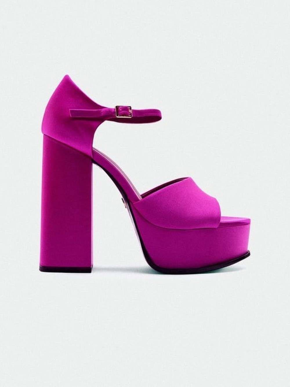 Zara Fuchsia Pink Satin Platform Sandal Heels, Size 38 (7.5)